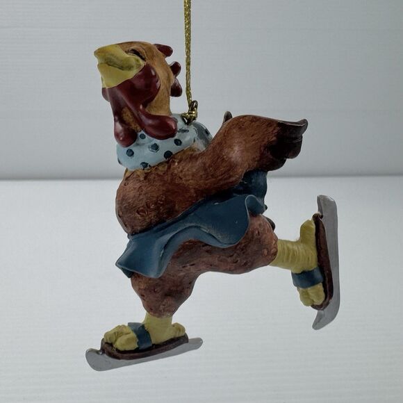 Folk Art Rooster Ice Skating Christmas Ornament Country Rustic Chicken - Picture 1 of 9